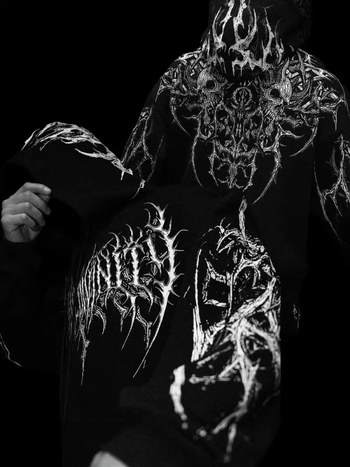 Breathedivinity Ανδρικό φούτερ με κουκούλα, fleece επένδυση, φαρδιά γραμμή, εκτύπωση κρανίου, φθινοπωρινό-χειμερινό