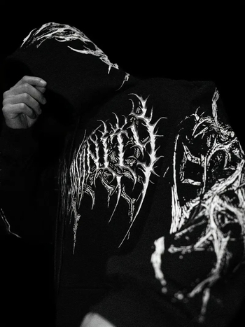 Breathedivinity Ανδρικό φούτερ με κουκούλα, fleece επένδυση, φαρδιά γραμμή, εκτύπωση κρανίου, φθινοπωρινό-χειμερινό