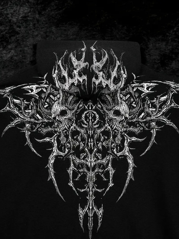 Breathedivinity Ανδρικό φούτερ με κουκούλα, fleece επένδυση, φαρδιά γραμμή, εκτύπωση κρανίου, φθινοπωρινό-χειμερινό