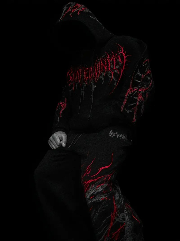 Breathedivinity Ανδρικό φούτερ με κουκούλα, fleece επένδυση, φαρδιά γραμμή, εκτύπωση κρανίου, φθινοπωρινό-χειμερινό