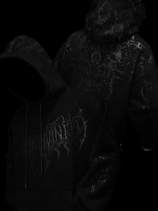 Breathedivinity Ανδρικό φούτερ με κουκούλα, fleece επένδυση, φαρδιά γραμμή, εκτύπωση κρανίου, φθινοπωρινό-χειμερινό