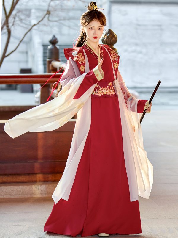Hanfu για γυναίκες, 2026 Άνοιξη/Καλοκαίρι, γεωμετρικός Jacquard ύφασμα, φαρδιά μανίκια, wuxia-εμπνευσμένο στυλ Wei Jin, καθημερινό σύνολο για φωτογράφηση