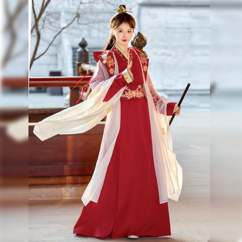 Hanfu για γυναίκες, 2026 Άνοιξη/Καλοκαίρι, γεωμετρικός Jacquard ύφασμα, φαρδιά μανίκια, wuxia-εμπνευσμένο στυλ Wei Jin, καθημερινό σύνολο για φωτογράφηση