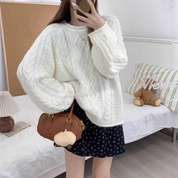 Πουλόβερ από μαλλί κασμίρι, oversized, vintage χαλαρό στυλ, πλεκτό με καλωδιακό μοτίβο, γυναικείο τοπ άνετης γραμμής για όλο τον χρόνο.