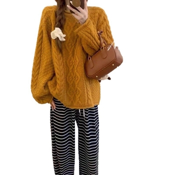 Πουλόβερ από μαλλί κασμίρι, oversized, vintage χαλαρό στυλ, πλεκτό με καλωδιακό μοτίβο, γυναικείο τοπ άνετης γραμμής για όλο τον χρόνο.