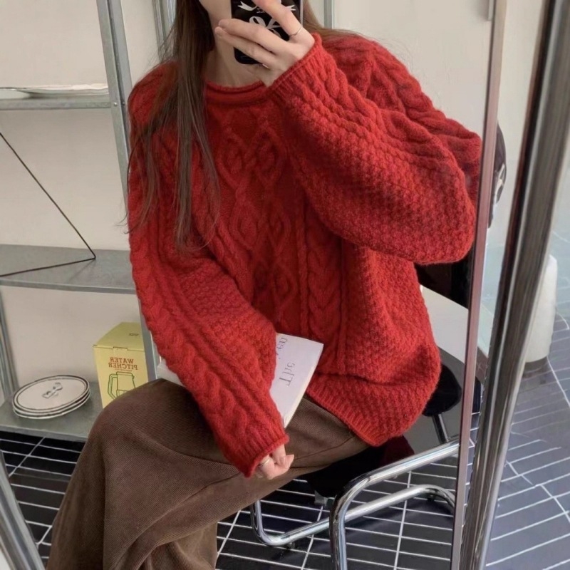 Πουλόβερ από μαλλί κασμίρι, oversized, vintage χαλαρό στυλ, πλεκτό με καλωδιακό μοτίβο, γυναικείο τοπ άνετης γραμμής για όλο τον χρόνο.