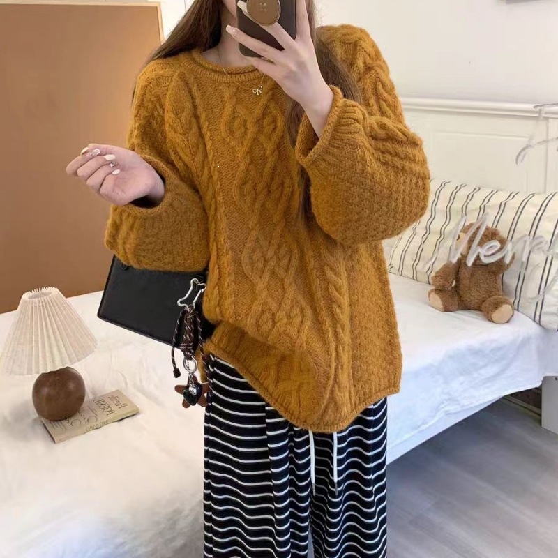 Πουλόβερ από μαλλί κασμίρι, oversized, vintage χαλαρό στυλ, πλεκτό με καλωδιακό μοτίβο, γυναικείο τοπ άνετης γραμμής για όλο τον χρόνο.