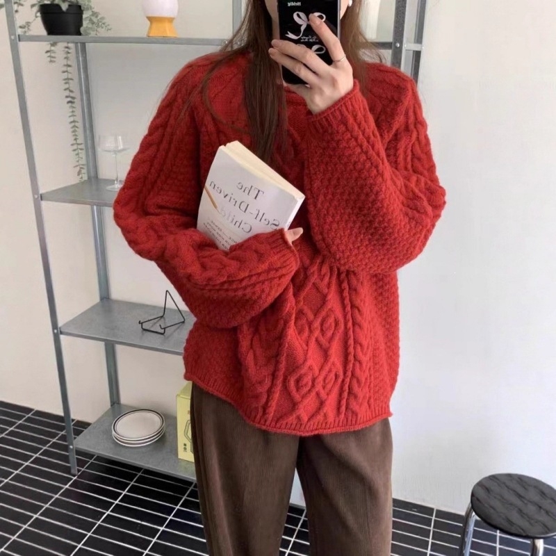 Πουλόβερ από μαλλί κασμίρι, oversized, vintage χαλαρό στυλ, πλεκτό με καλωδιακό μοτίβο, γυναικείο τοπ άνετης γραμμής για όλο τον χρόνο.