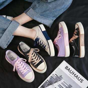 Pantofi din canvas pentru femei, talpă vulcanizată, stil coreean, casual retro, model F110, primăvara 2024