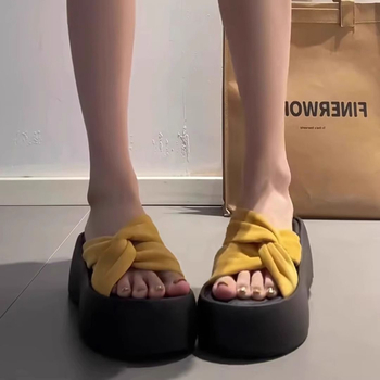 Γυναικείες σάνδαλα με πλατφόρμα ύψους, ανοιχτό δάχτυλο, μία λουρίδα, κορεατικό στυλ, καλοκαίρι