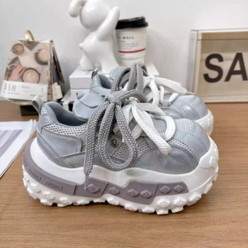 Γυναικείες casual sneakers με χρωματικό μπλοκ και φαρδιά σόλα, ρετρό στιλ dad shoes, παπούτσια που αυξάνουν το ύψος