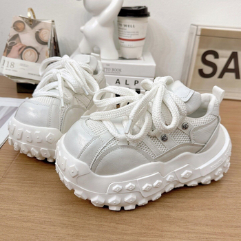 Γυναικείες casual sneakers με χρωματικό μπλοκ και φαρδιά σόλα, ρετρό στιλ dad shoes, παπούτσια που αυξάνουν το ύψος