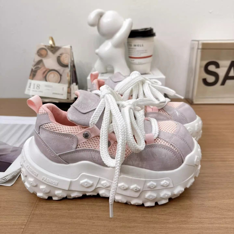 Γυναικείες casual sneakers με χρωματικό μπλοκ και φαρδιά σόλα, ρετρό στιλ dad shoes, παπούτσια που αυξάνουν το ύψος