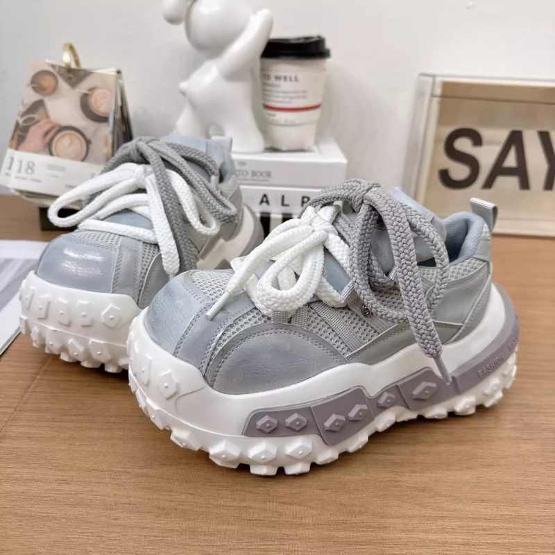 Γυναικείες casual sneakers με χρωματικό μπλοκ και φαρδιά σόλα, ρετρό στιλ dad shoes, παπούτσια που αυξάνουν το ύψος