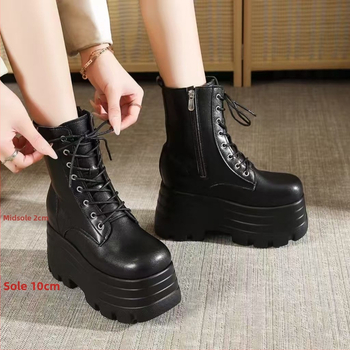 Čižmy na cosplay Martin s hrubou podrážkou zvyšujúcou výšku 20 cm, unisex, do polovice lýtok