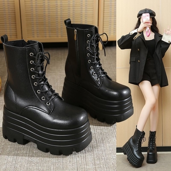 Čižmy na cosplay Martin s hrubou podrážkou zvyšujúcou výšku 20 cm, unisex, do polovice lýtok