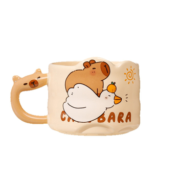 Capybara κεραμική κούπα με καπάκι και κουτάλι — γλυκό κουτί δώρου, αναμνηστικό γενέθλιων