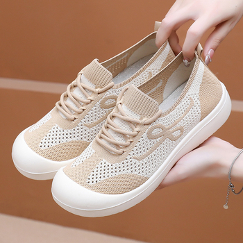 Дишащи Fly-knit Slip-on обувки за жени с мека и дебела подметка, удобни и леки за майки и възрастни жени.