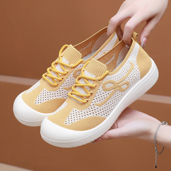 Дишащи Fly-knit Slip-on обувки за жени с мека и дебела подметка, удобни и леки за майки и възрастни жени.