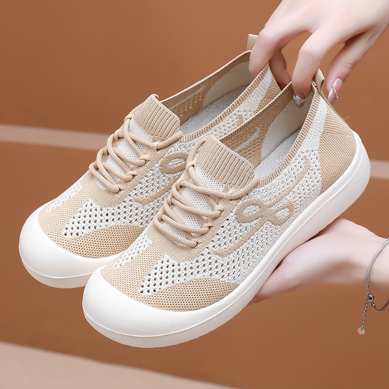 Дишащи Fly-knit Slip-on обувки за жени с мека и дебела подметка, удобни и леки за майки и възрастни жени.
