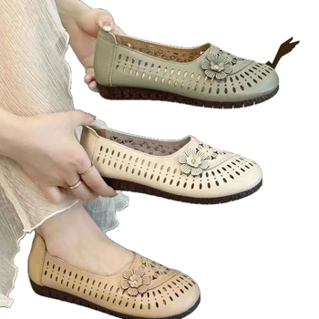 Γυναικείες άνετες loafers με μαλακή σόλα και διάτρητα λουλούδια, εθνο-ρετρό στυλ