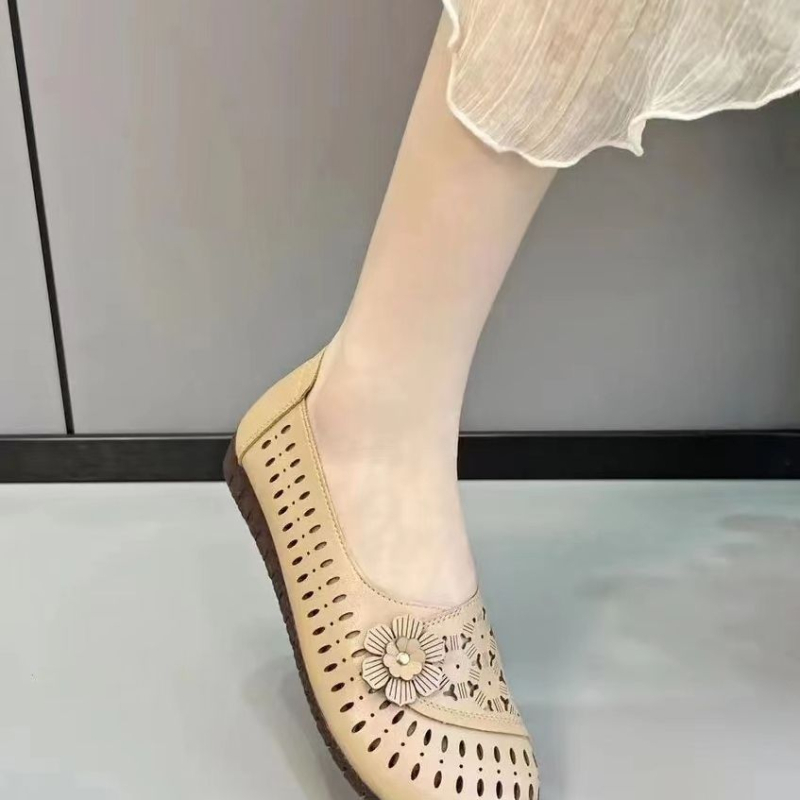 Γυναικείες άνετες loafers με μαλακή σόλα και διάτρητα λουλούδια, εθνο-ρετρό στυλ