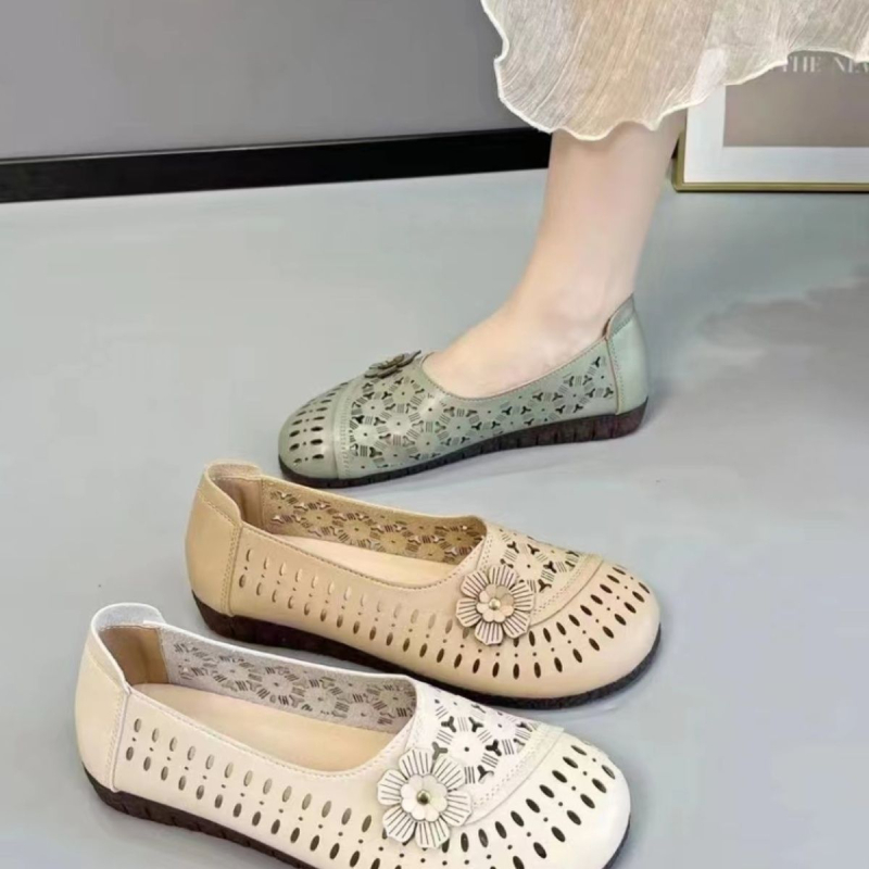 Γυναικείες άνετες loafers με μαλακή σόλα και διάτρητα λουλούδια, εθνο-ρετρό στυλ