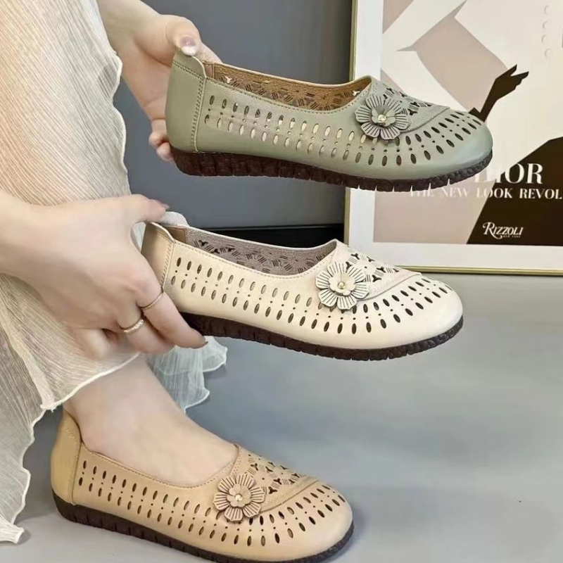 Γυναικείες άνετες loafers με μαλακή σόλα και διάτρητα λουλούδια, εθνο-ρετρό στυλ
