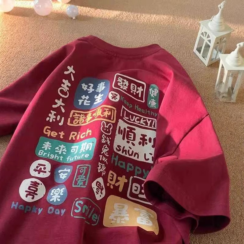 Γυναικεία κοντομάνικη T‑shirt από 100% βαμβάκι, αμερικανικού στιλ Hong Kong streetwear, καλοκαίρι 2024, χαλαρή γραμμή