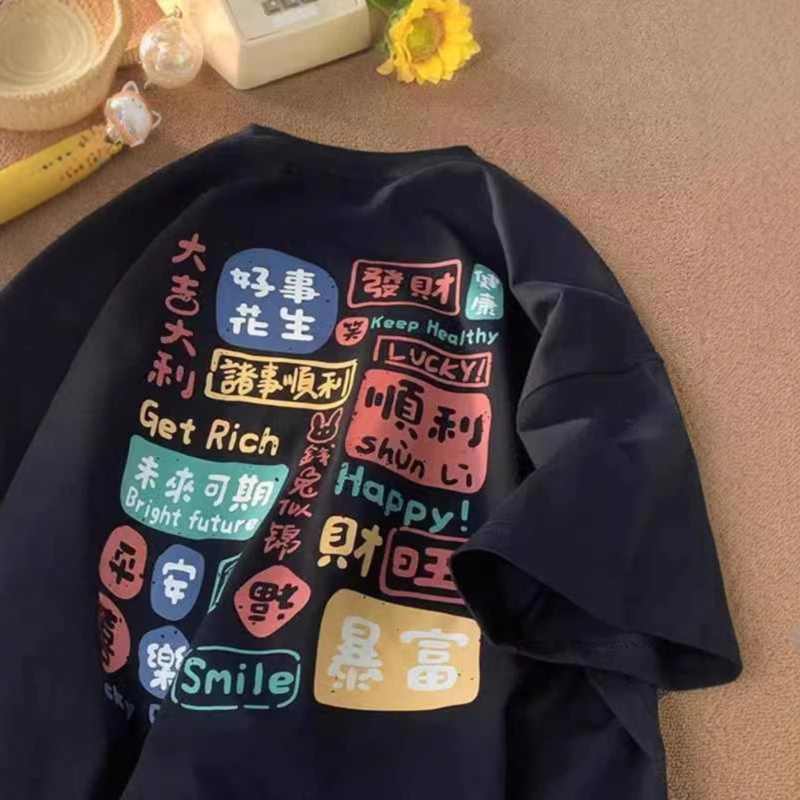 Γυναικεία κοντομάνικη T‑shirt από 100% βαμβάκι, αμερικανικού στιλ Hong Kong streetwear, καλοκαίρι 2024, χαλαρή γραμμή