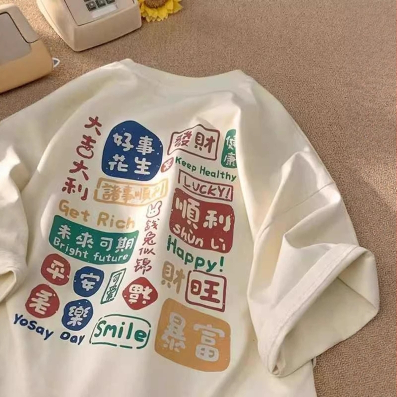Dámske bavlnené tričko s krátkym rukávom, americký štýl hongkonského streetwearu, leto 2024, voľný strih