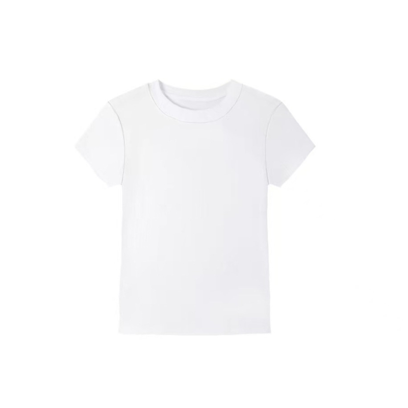 Γυναικεία λευκή κοντομάνικη T‑shirt, εφαρμοστή γραμμή, στρογγυλός λαιμόκοψη, καλοκαίρι 2025
