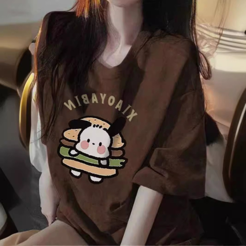 Γυναικείο T‑shirt σε αμερικανικό ρετρό στυλ με καρτούν, χαλαρή γραμμή, στρογγυλός λαιμός, μεσαίου μήκους, κοντά μανίκια, plus size, καλοκαιρινό τοπ