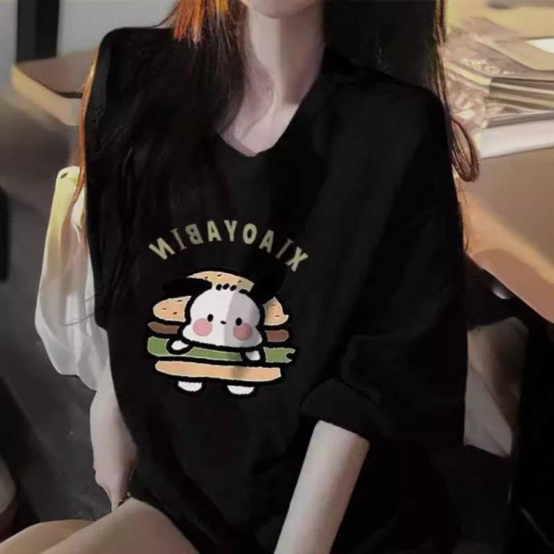 Γυναικείο T‑shirt σε αμερικανικό ρετρό στυλ με καρτούν, χαλαρή γραμμή, στρογγυλός λαιμός, μεσαίου μήκους, κοντά μανίκια, plus size, καλοκαιρινό τοπ