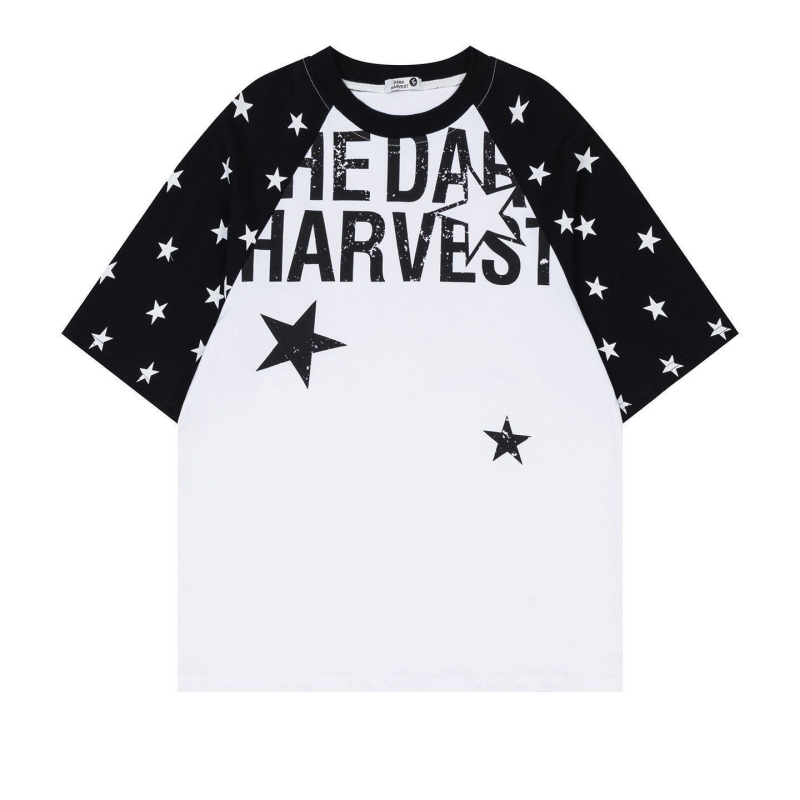 Γυναικείο κοντομάνικο T‑shirt σε αμερικανικό street style με αστέρι και χρωματικά μπλοκ, άνετη εφαρμογή, καλοκαίρι