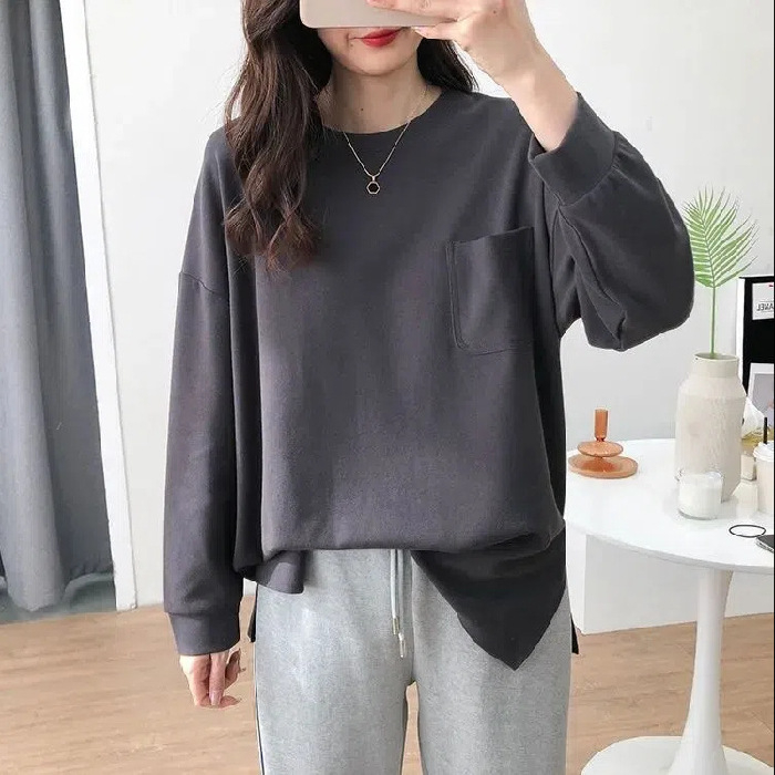 Γυναικεία μπλούζα φλίς διπλής όψεως με μακρύ μανίκι, βασική για φθινοπωρινές-χειμερινές, με σχισμή στο κάτω μέρος