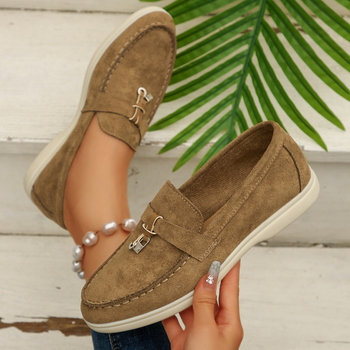 Γυναικείοι slip-on loafers σε κορεατικό στυλ, με στρογγυλή μύτη, πάνω μέρος από σουέντ, χαμηλό flat heel, καθημερινά παπούτσια