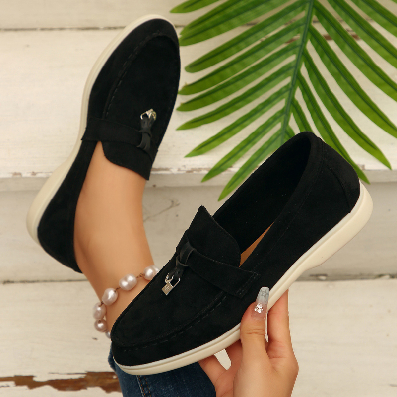 Γυναικείοι slip-on loafers σε κορεατικό στυλ, με στρογγυλή μύτη, πάνω μέρος από σουέντ, χαμηλό flat heel, καθημερινά παπούτσια