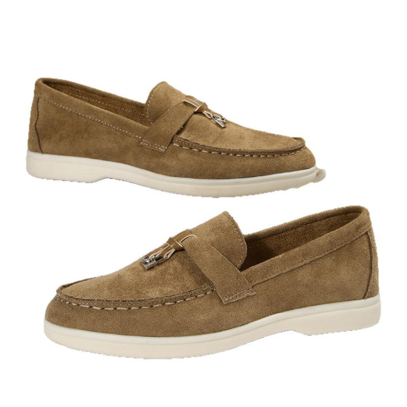 Γυναικείοι slip-on loafers σε κορεατικό στυλ, με στρογγυλή μύτη, πάνω μέρος από σουέντ, χαμηλό flat heel, καθημερινά παπούτσια