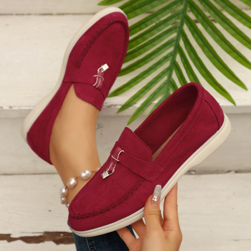 Γυναικείοι slip-on loafers σε κορεατικό στυλ, με στρογγυλή μύτη, πάνω μέρος από σουέντ, χαμηλό flat heel, καθημερινά παπούτσια