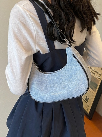 Γυναικεία PU denim crossbody τσάντα, μικρού μεγέθους, καλοκαίρι 2024, καθημερινή casual τσάντα με φερμουάρ