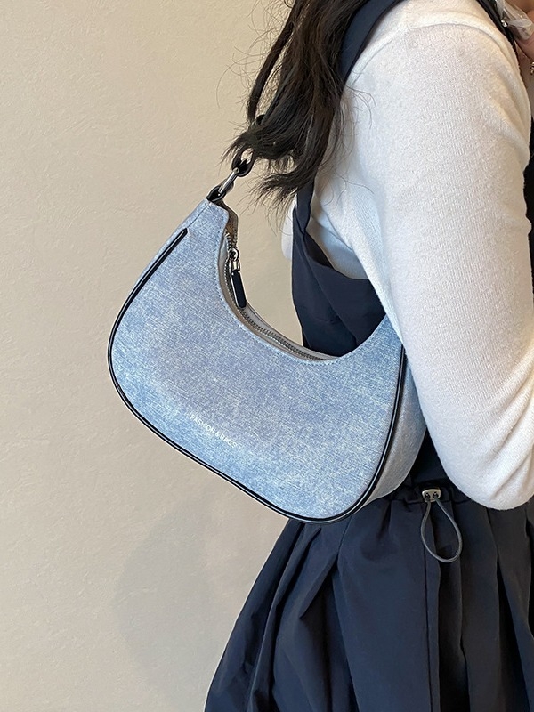 Γυναικεία PU denim crossbody τσάντα, μικρού μεγέθους, καλοκαίρι 2024, καθημερινή casual τσάντα με φερμουάρ