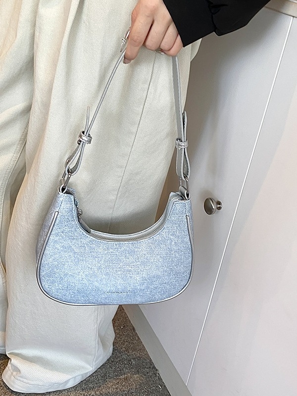 Γυναικεία PU denim crossbody τσάντα, μικρού μεγέθους, καλοκαίρι 2024, καθημερινή casual τσάντα με φερμουάρ