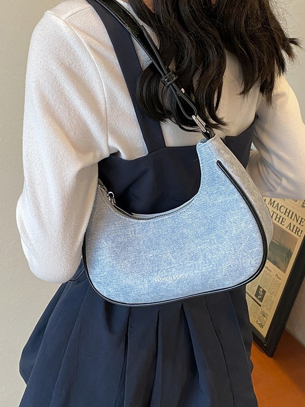 Γυναικεία PU denim crossbody τσάντα, μικρού μεγέθους, καλοκαίρι 2024, καθημερινή casual τσάντα με φερμουάρ