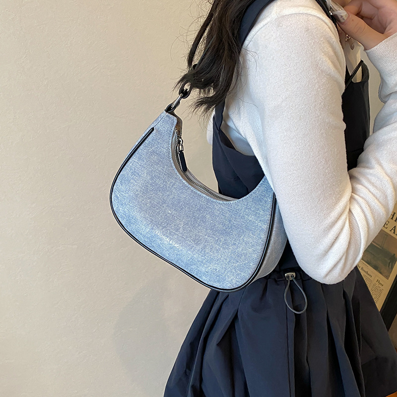 Γυναικεία PU denim crossbody τσάντα, μικρού μεγέθους, καλοκαίρι 2024, καθημερινή casual τσάντα με φερμουάρ
