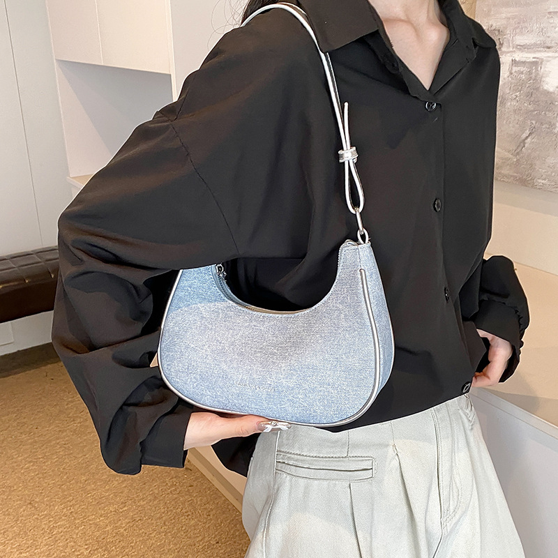 Γυναικεία PU denim crossbody τσάντα, μικρού μεγέθους, καλοκαίρι 2024, καθημερινή casual τσάντα με φερμουάρ