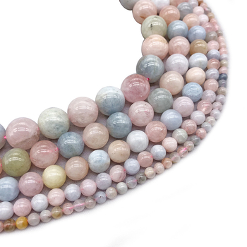5A ακατέργαστες χάντρες Morganite σε candy χρώματα και στρογγυλές πράσινες χάντρες βηρυλλίου για χειροποίητα κοσμήματα