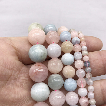 5A ακατέργαστες χάντρες Morganite σε candy χρώματα και στρογγυλές πράσινες χάντρες βηρυλλίου για χειροποίητα κοσμήματα