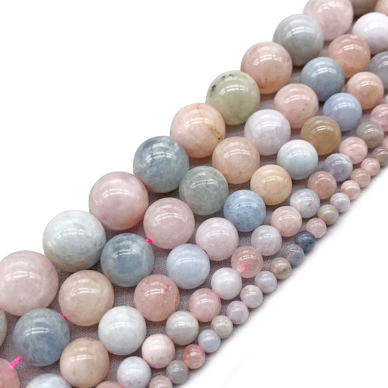 5A ακατέργαστες χάντρες Morganite σε candy χρώματα και στρογγυλές πράσινες χάντρες βηρυλλίου για χειροποίητα κοσμήματα