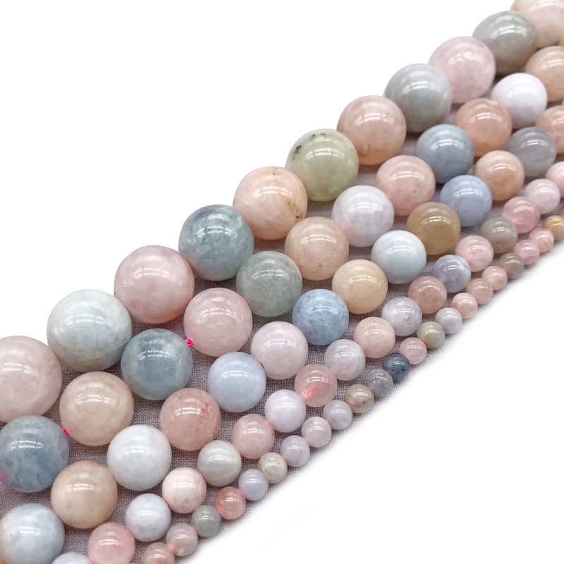 5A ακατέργαστες χάντρες Morganite σε candy χρώματα και στρογγυλές πράσινες χάντρες βηρυλλίου για χειροποίητα κοσμήματα